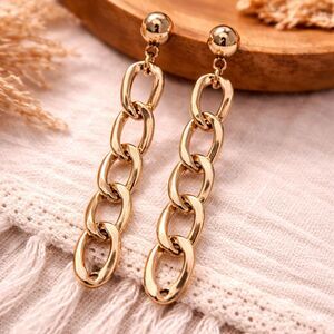 Chunky Gold Tone Chain Link Drop Earrings 3" Statement